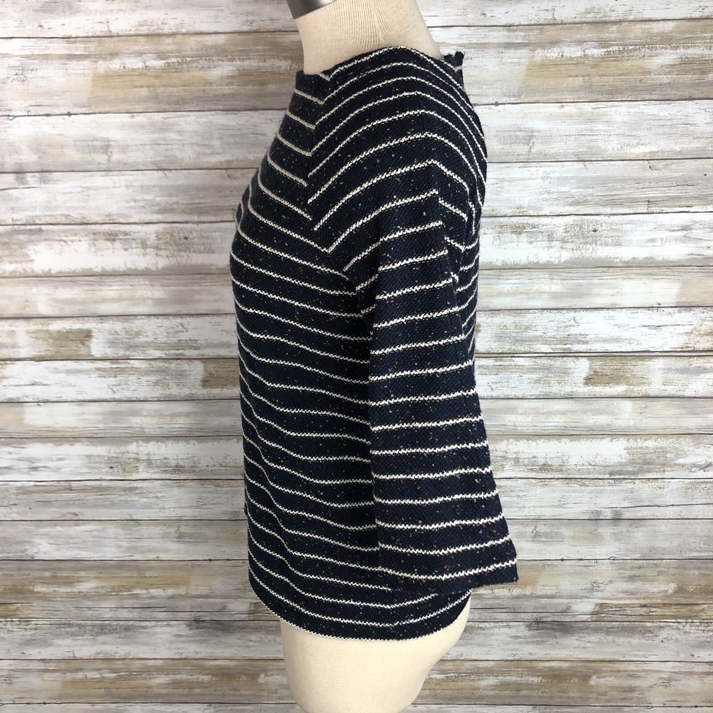 BANANA REPUBLIC Top Womens XS Cream Navy Striped Gold Thread 3/4 Sleeve Blouse - Picture 3 of 7
